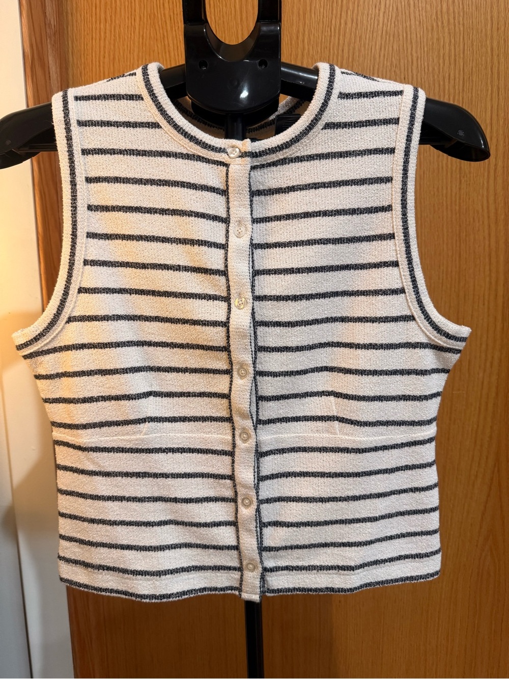 Madewell Striped Sleeveless Button-Front Knit Tank - White & Black